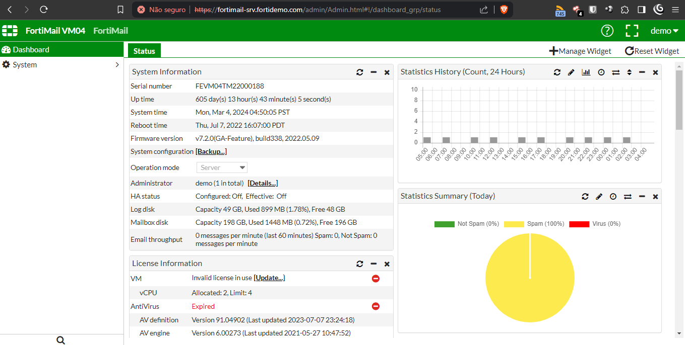 Acesso a Demonstração FortiMail - O Seu Guia de Conteúdo de Segurança e Redes