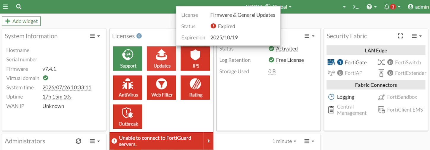 FortiGate License Expired - Diario de Suporte