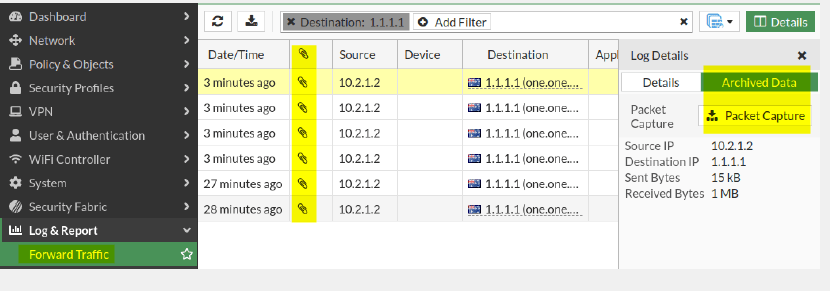 FortiGate Sniffer Packet Policy-2 - Blog Diário de Suporte - O Seu Guia de Conteúdo de Segurança e Redes